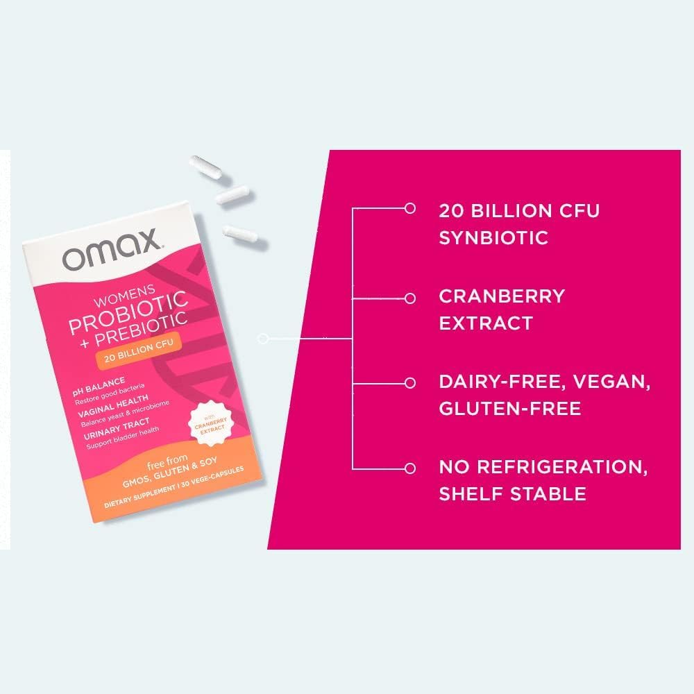 2 Pack Omax Prebiotics & Probiotics for Women, pH Balance, Vaginal Health, Urinary Tract, Yeast